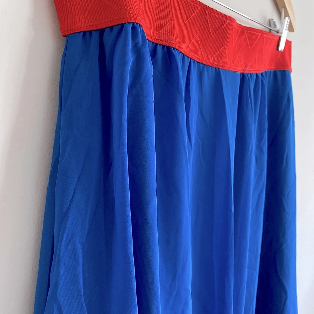 LuLaRoe Royal Blue with Red Elastic Waistband Lola Midi Skirt - Size 2XL 🇺🇸 - Picture 3 of 4